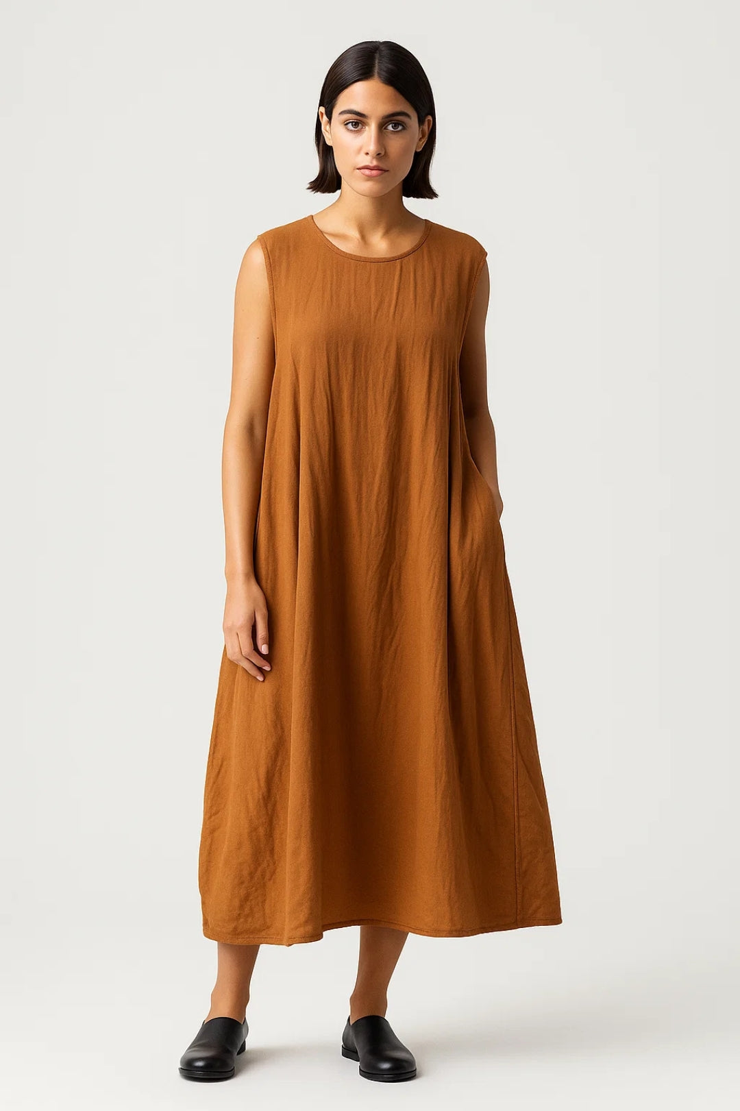 Mouwloze Midi Jurk | Losvallend Comfort Model | Lichtgewicht en Ademend