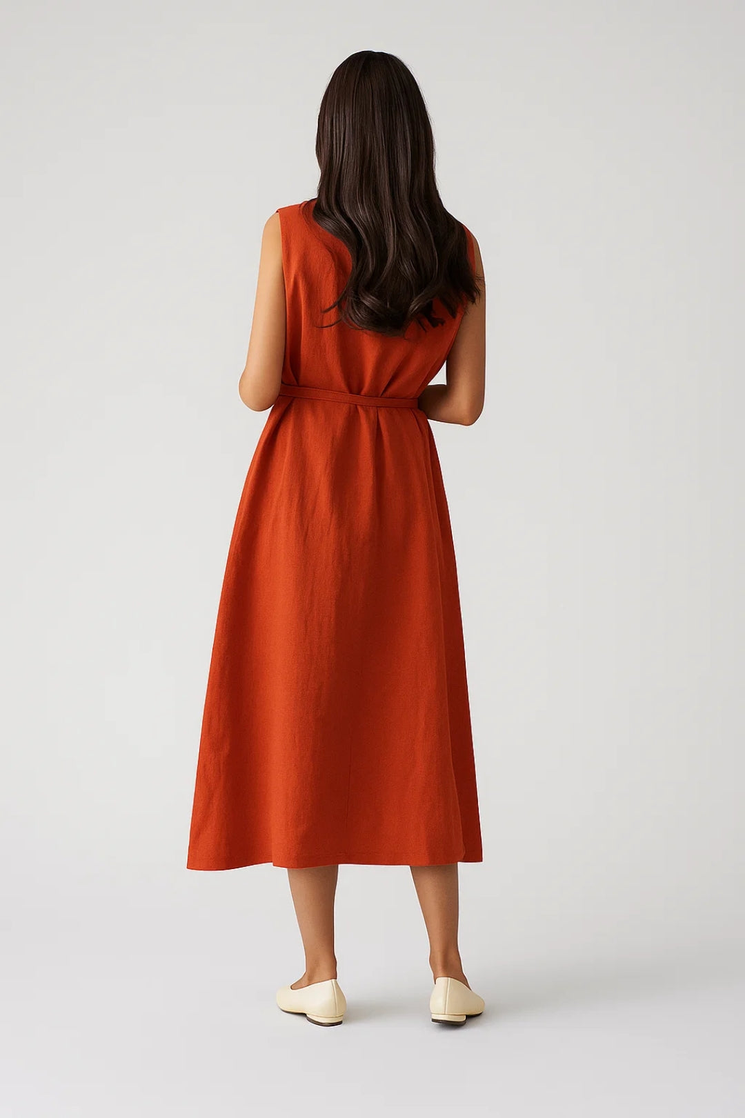 Mouwloze Midi Jurk | Strikceintuur in de Taille | Minimalistische Elegantie