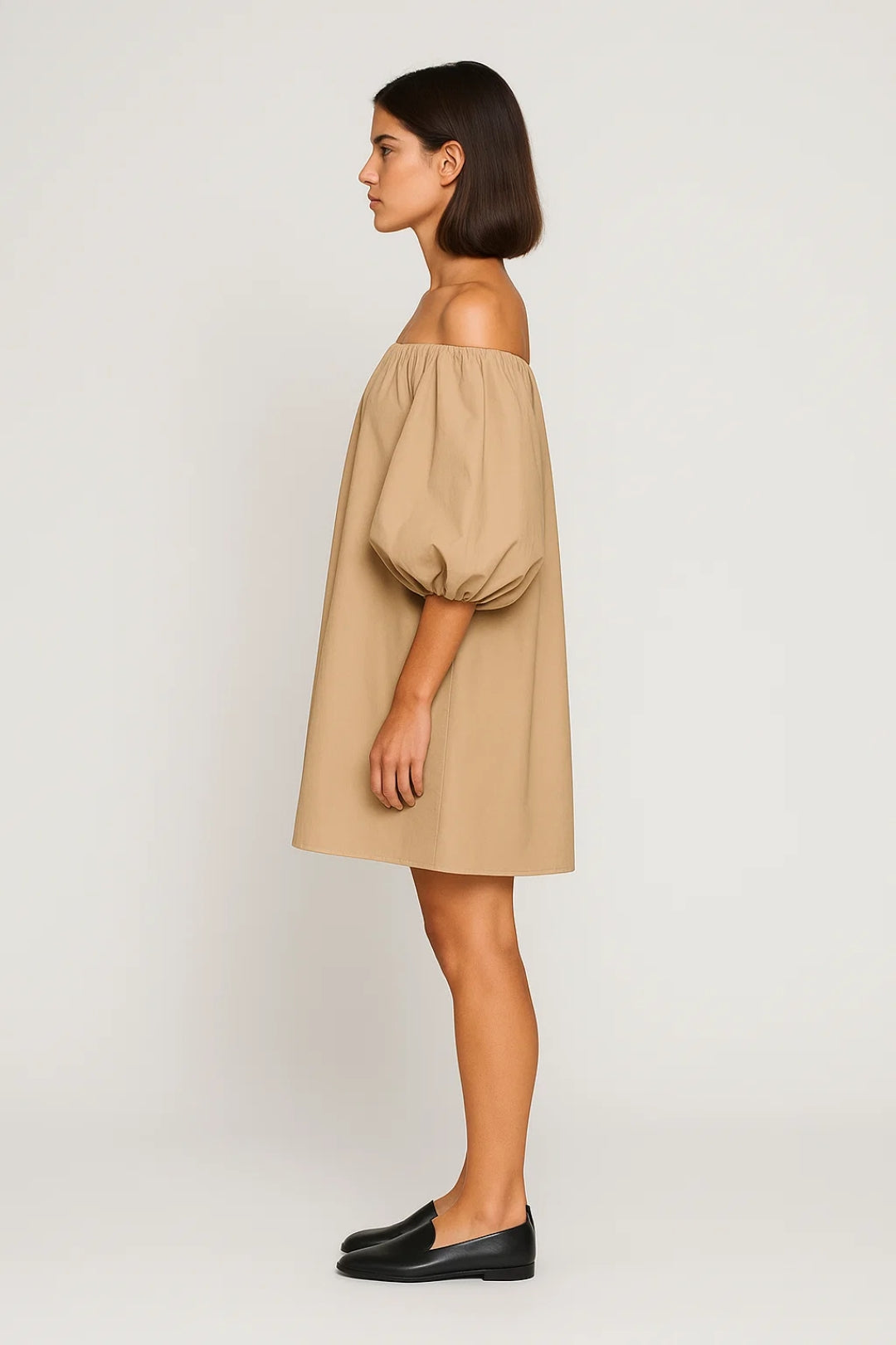 Off-Shoulder Mini Jurk | Pofmouwen en Rechte Snit | Lichtgewicht en Ademend