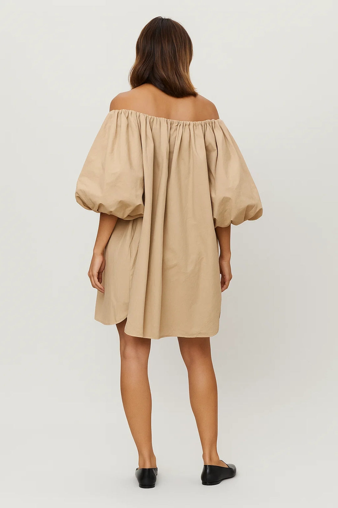 Off-Shoulder Mini Jurk | Pofmouwen en Rechte Snit | Lichtgewicht en Ademend