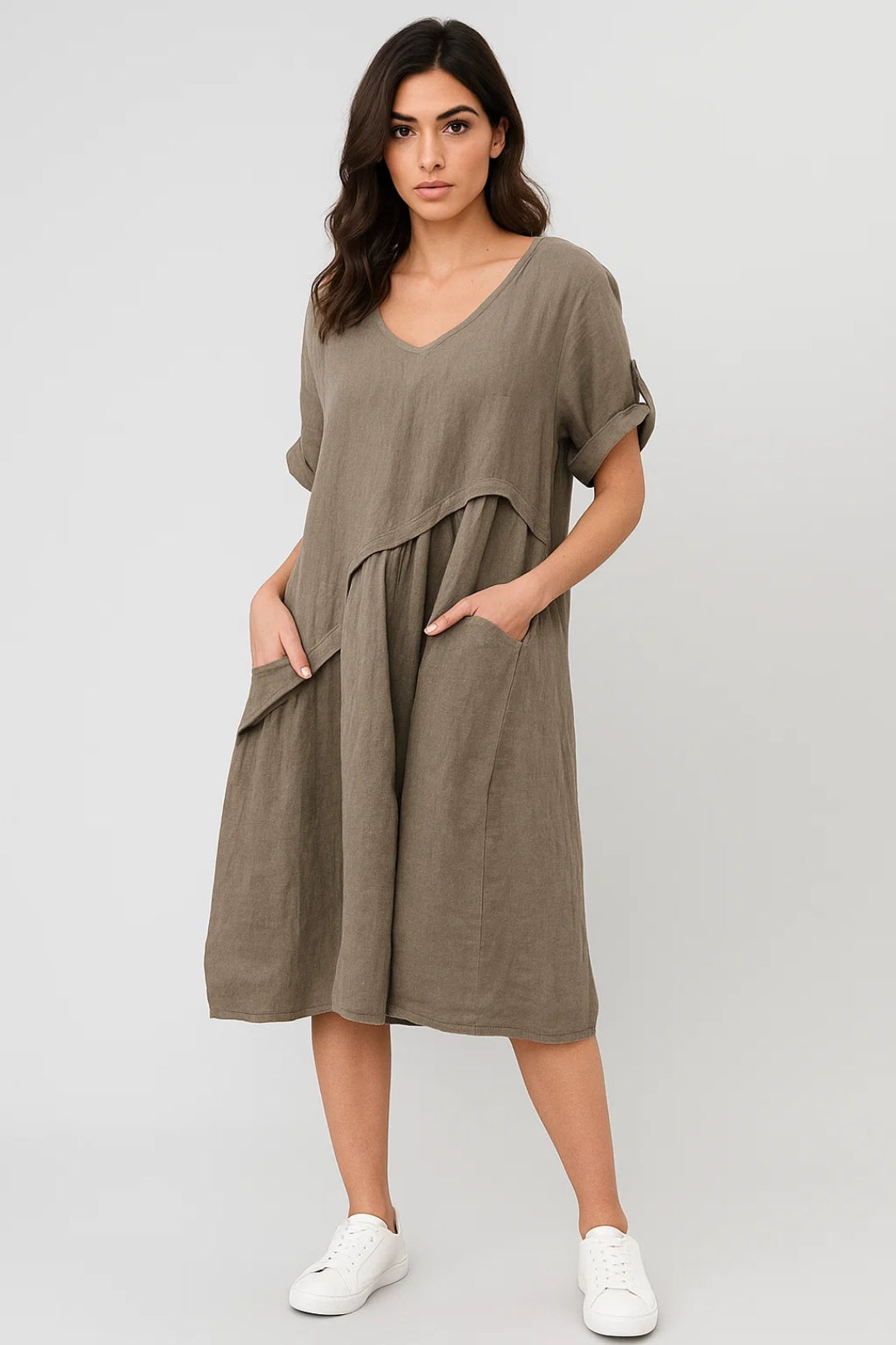 Overslagjurk | V-Hals met Korte Mouwen | Comfortabele Daglook met Zakken