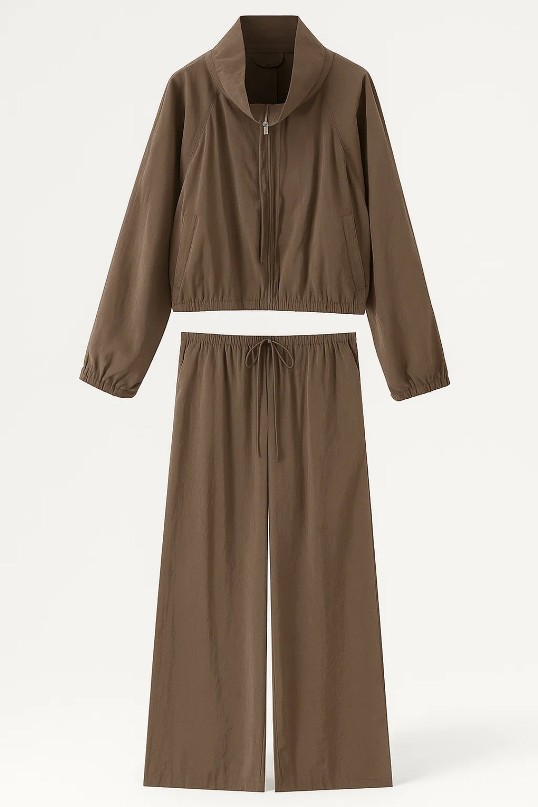 Relaxed Set | Ritstop met Hoge Kraag | Comfortabele Broek met Wijde Pijpen