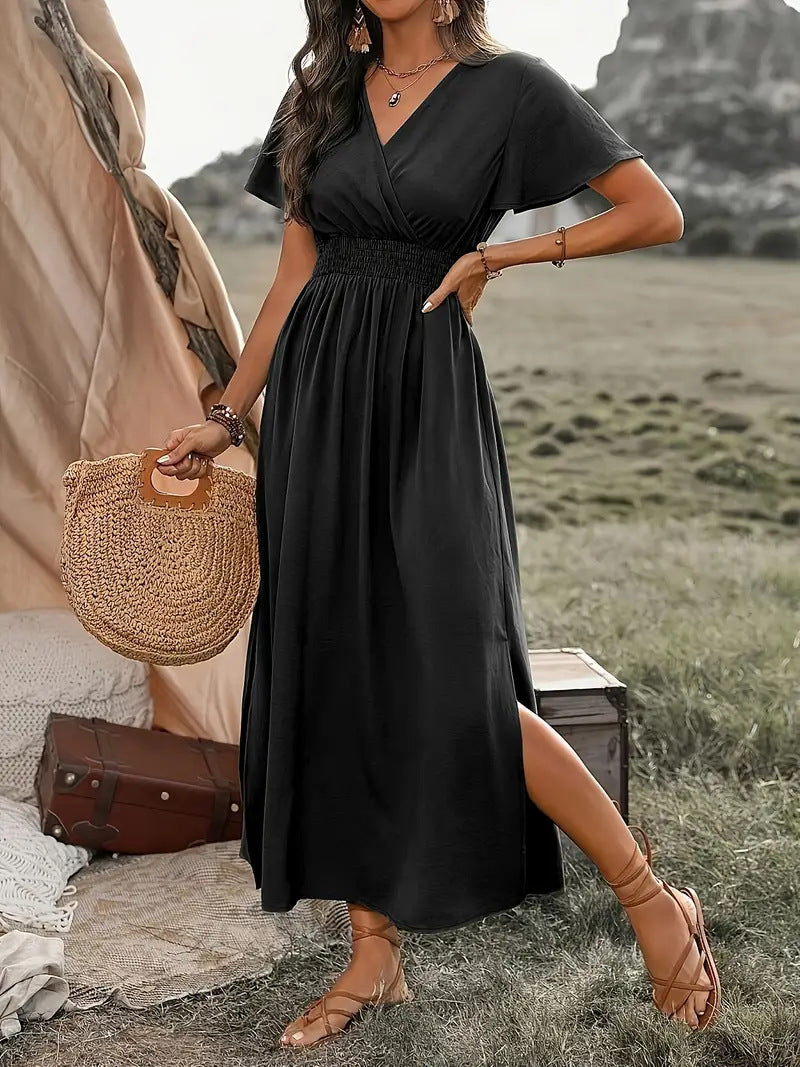 Roos - Boho Zomerjurk Dames met V-hals en Elastische Taille