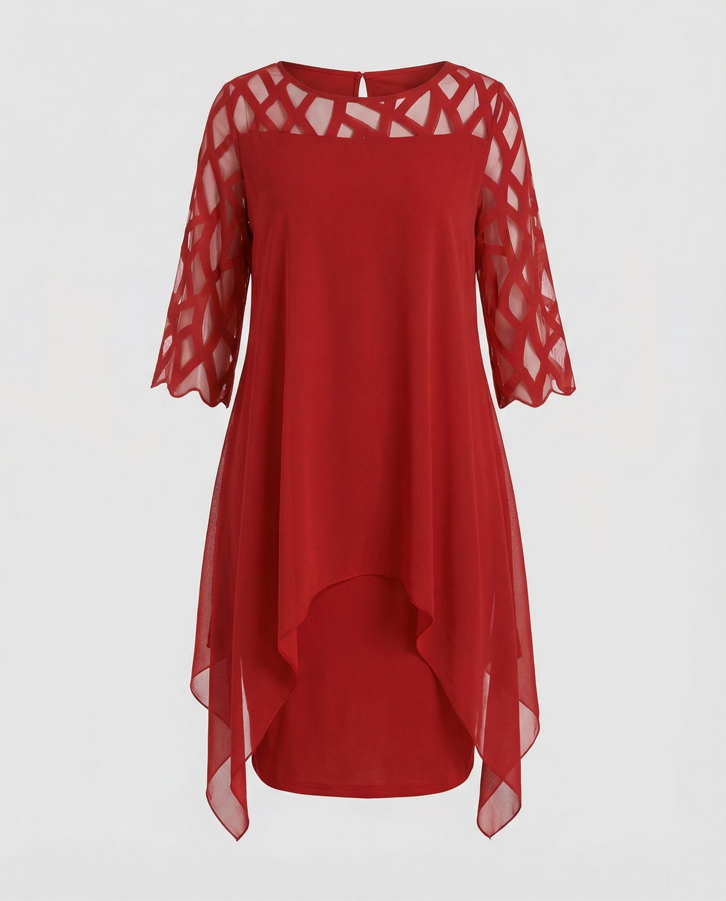 Roos - Elegante Grote Maten Midi Jurk Dames met Asymmetrische Zoom en Driekwart Mouw
