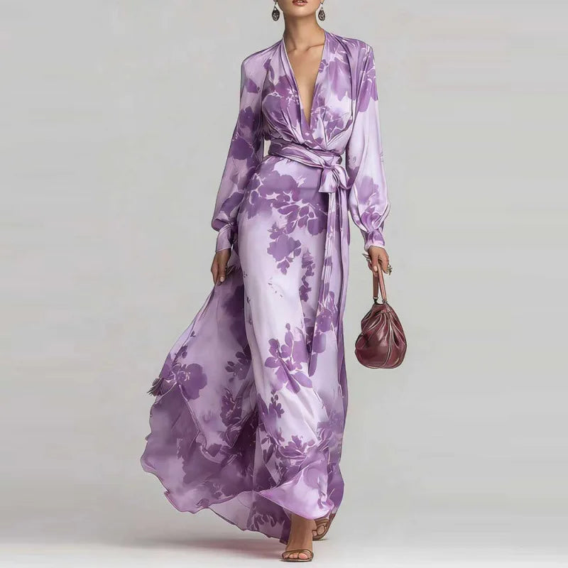Saar - Elegante Bruiloft Gast Jurk Dames met Diepe V-hals en Strikceintuur