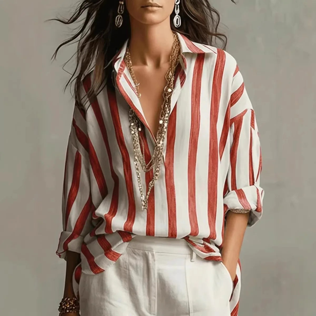 Saar - Stijlvolle Linnen Blouse Dames met Streepdessin en Oversized Pasvorm
