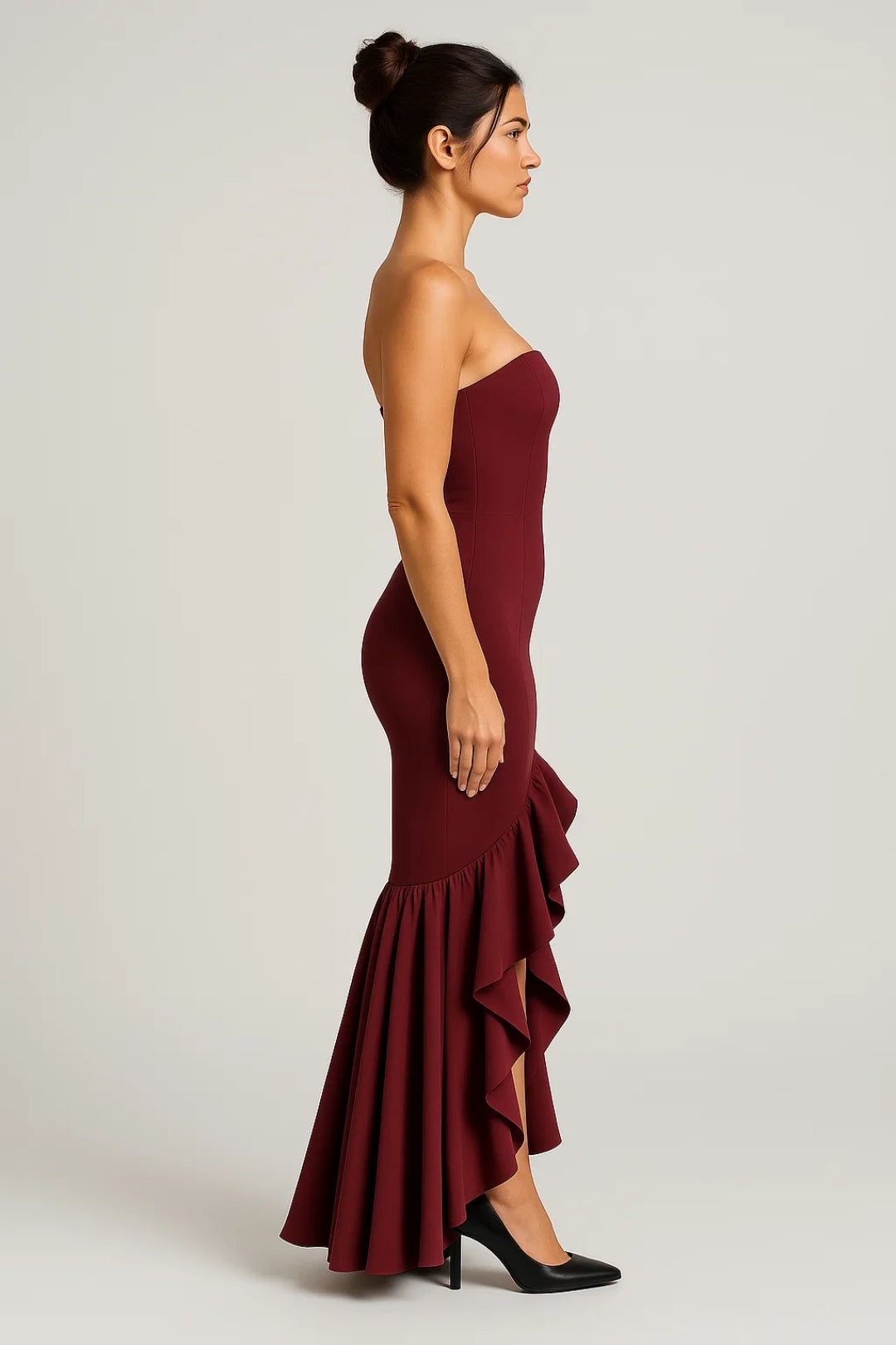Strapless Avondjurk | Getailleerd Model met Volants | Elegante Split