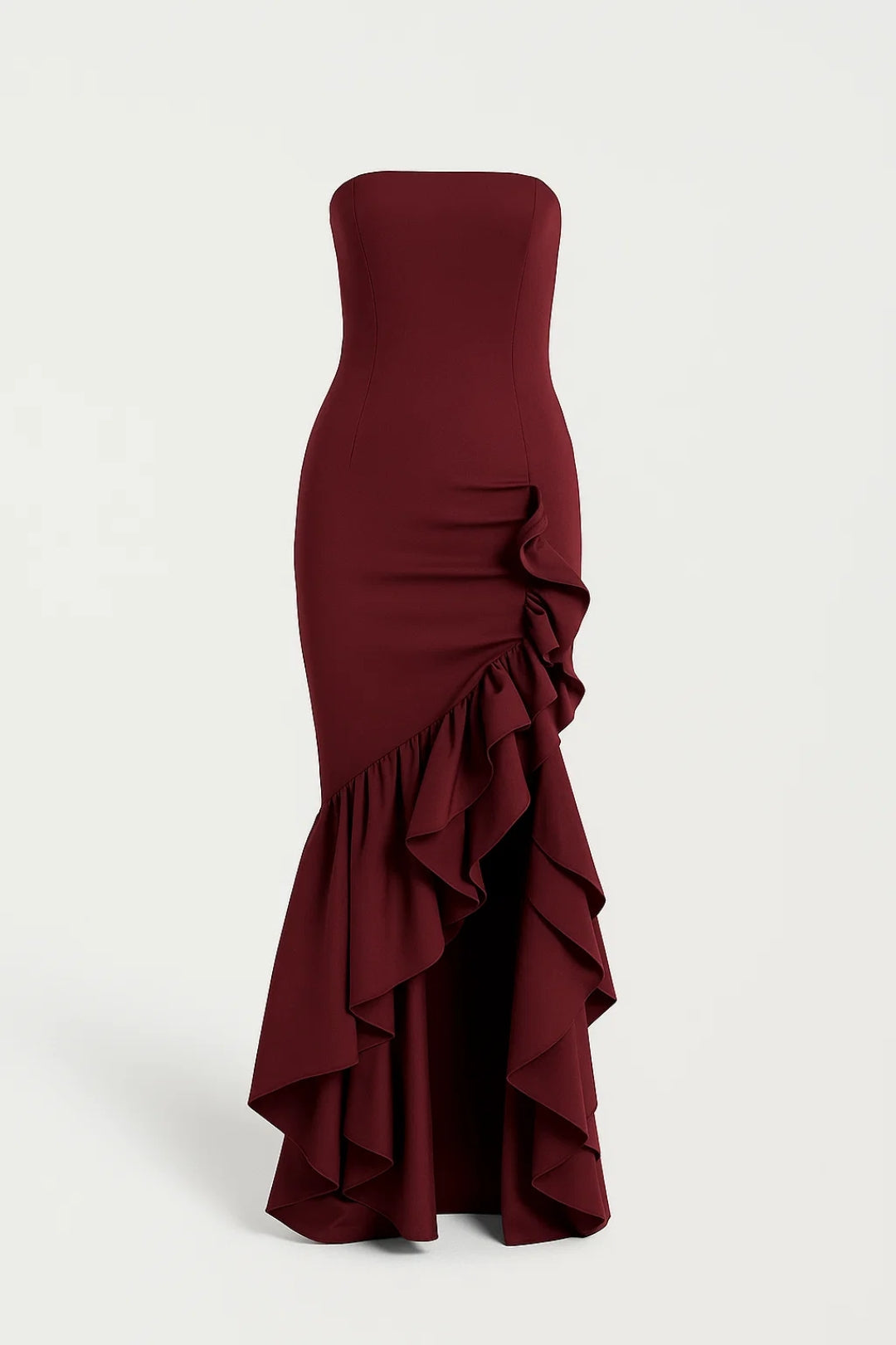 Strapless Avondjurk | Getailleerd Model met Volants | Elegante Split