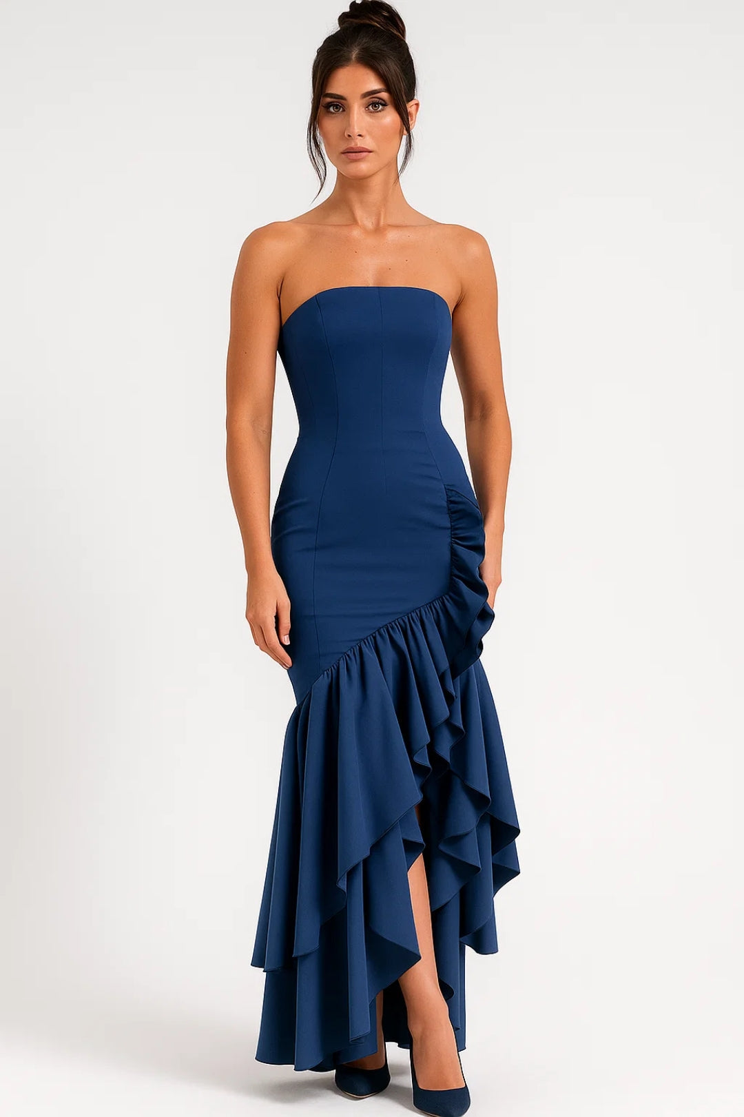Strapless Avondjurk | Getailleerd Model met Volants | Elegante Split