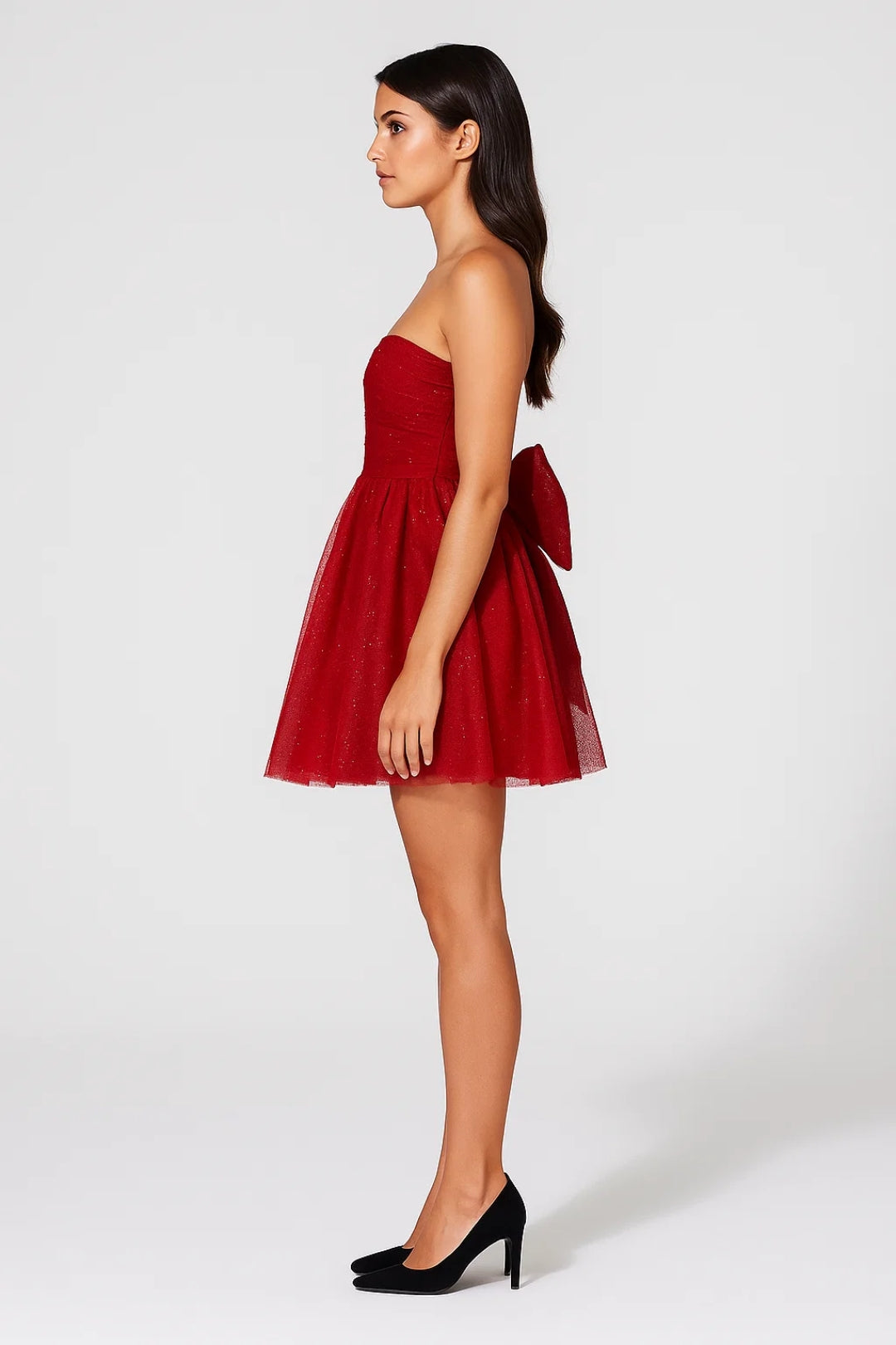 Strapless Cocktailjurk | Korte Tulle Look met Glittereffect | Lichtgewicht en Ademend