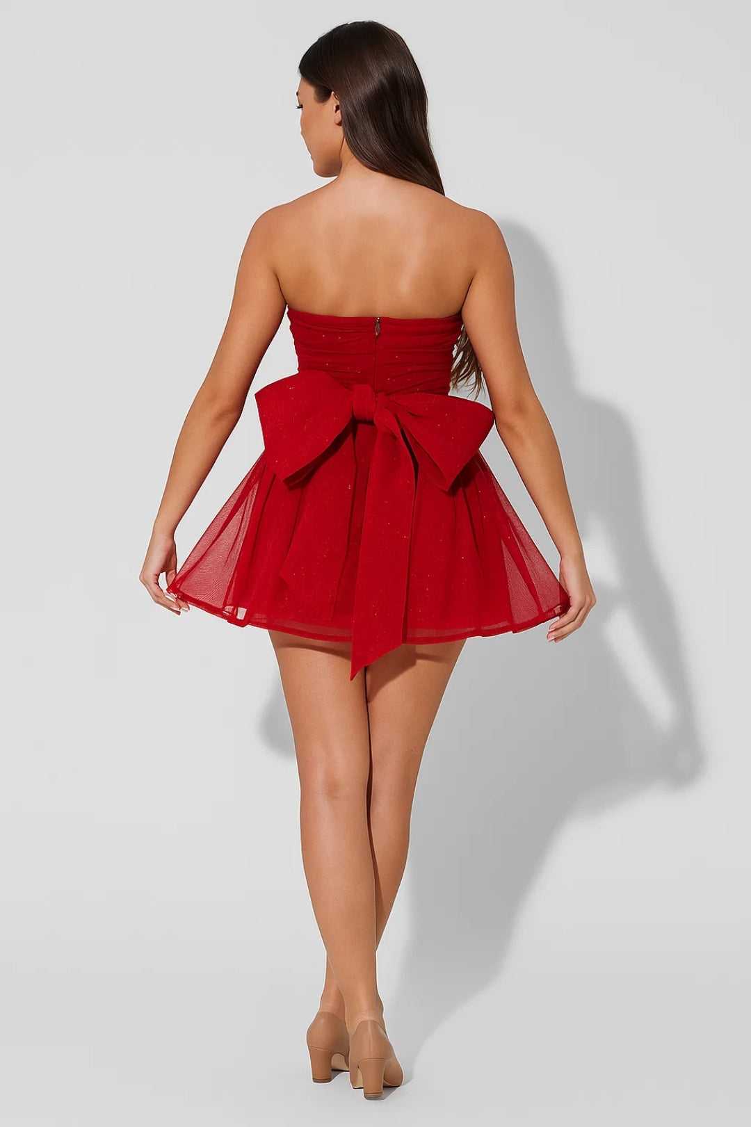 Strapless Cocktailjurk | Korte Tulle Look met Glittereffect | Lichtgewicht en Ademend