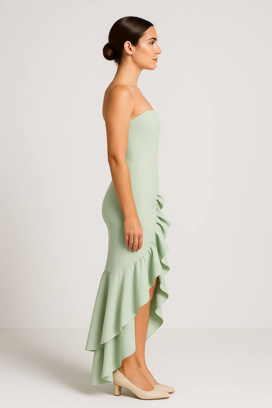 Strapless Jurk Lang | Speelse Volants met Split | Lichtgewicht en Ademend
