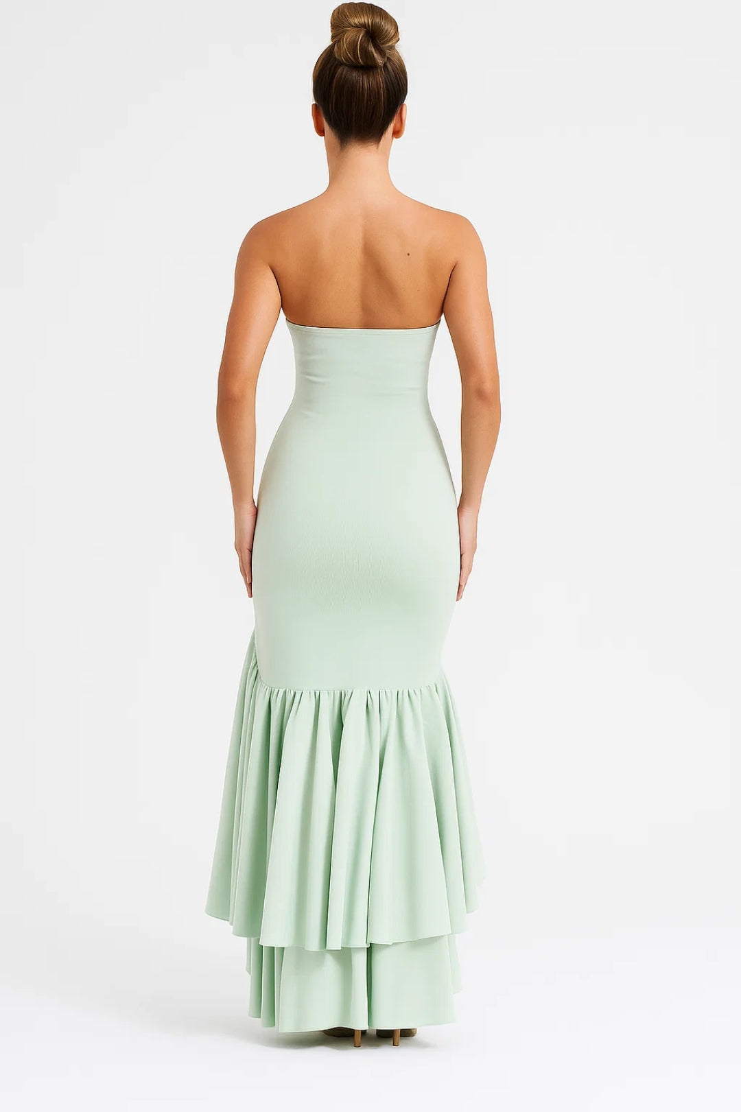 Strapless Jurk Lang | Speelse Volants met Split | Lichtgewicht en Ademend