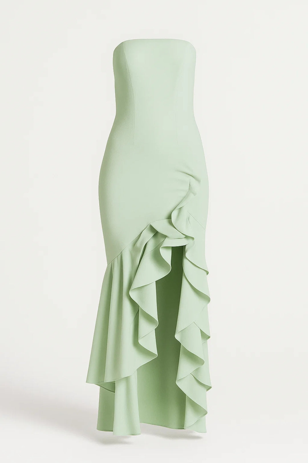 Strapless Jurk Lang | Speelse Volants met Split | Lichtgewicht en Ademend