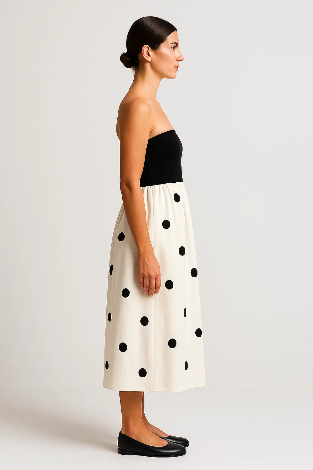 Strapless Jurk | Zomerse Midi Look met Stippen | Lichtgewicht en Ademend