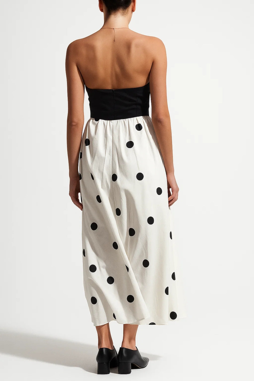 Strapless Jurk | Zomerse Midi Look met Stippen | Lichtgewicht en Ademend