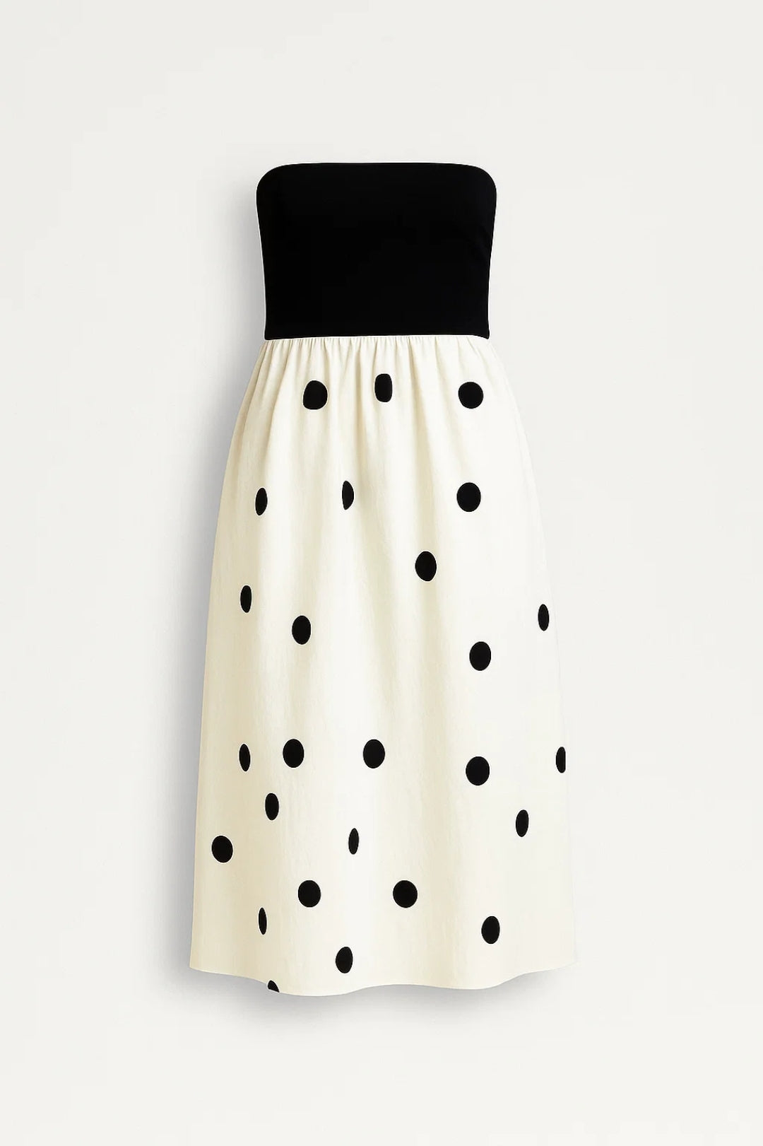 Strapless Jurk | Zomerse Midi Look met Stippen | Lichtgewicht en Ademend