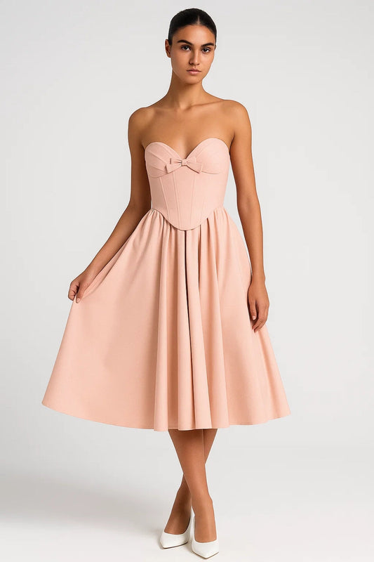Strapless Jurk met Hartvormige Halslijn | Midi Rok met Volume | Elegant en Vrouwelijk