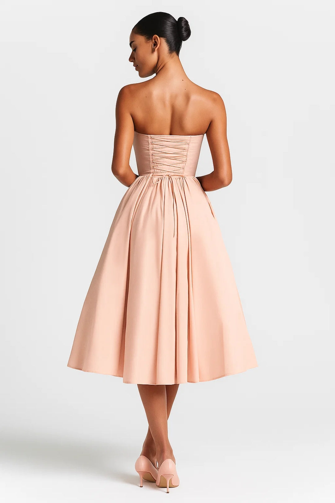 Strapless Jurk met Hartvormige Halslijn | Midi Rok met Volume | Elegant en Vrouwelijk