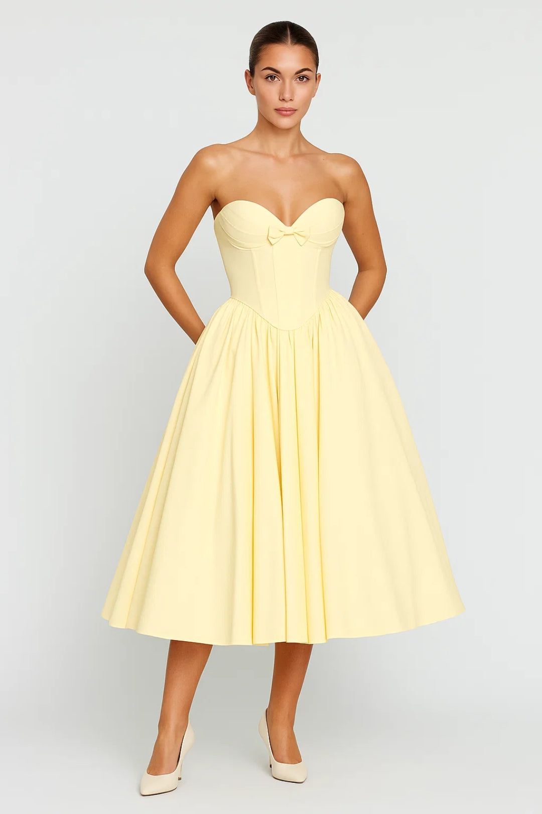 Strapless Jurk met Hartvormige Halslijn | Midi Rok met Volume | Elegant en Vrouwelijk