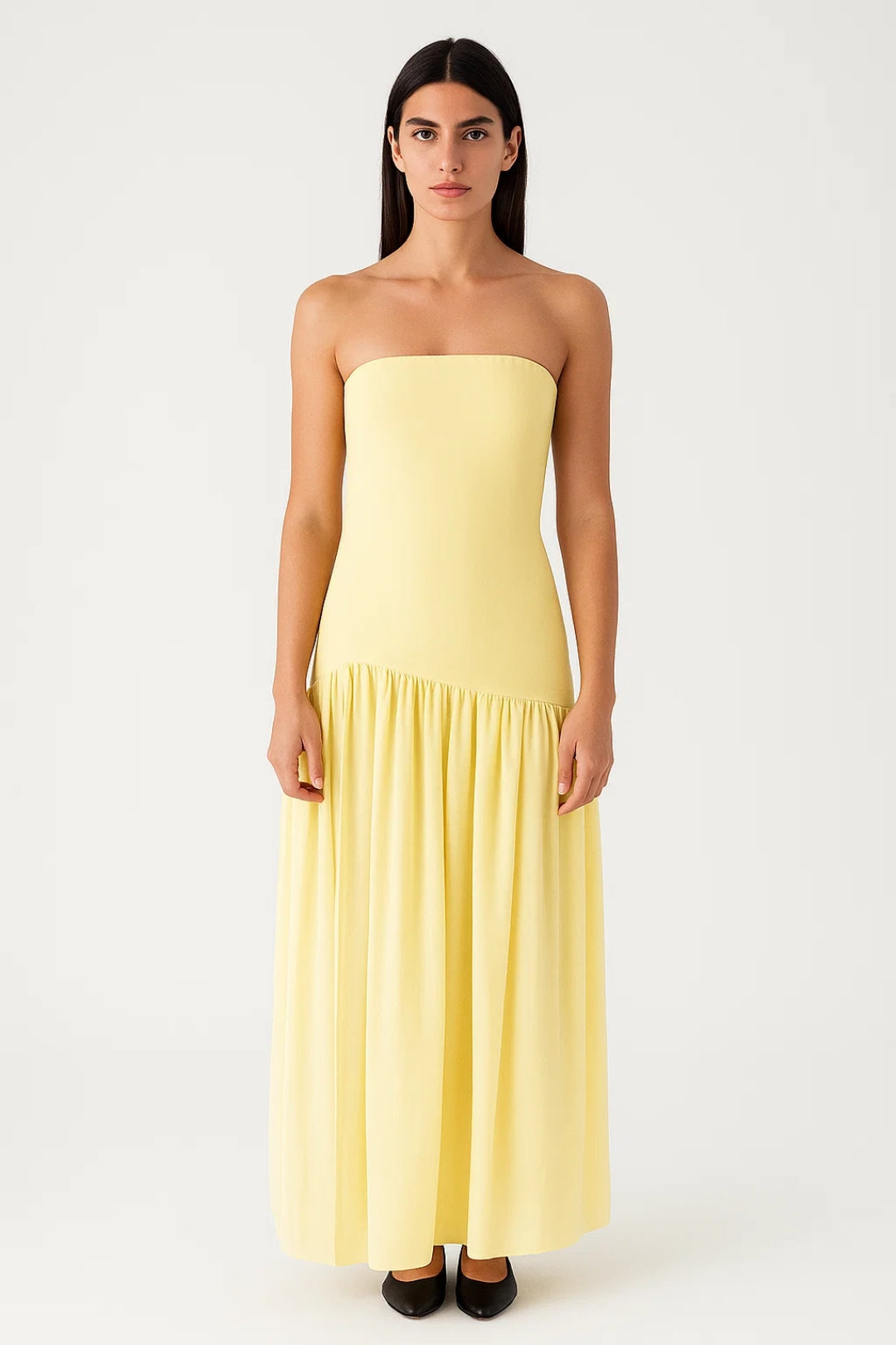 Strapless Maxi Jurk | Asymmetrisch Gerimpelde Rok | Lichtgewicht en Ademend