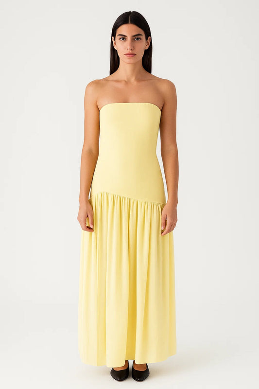 Strapless Maxi Jurk | Asymmetrisch Gerimpelde Rok | Lichtgewicht en Ademend