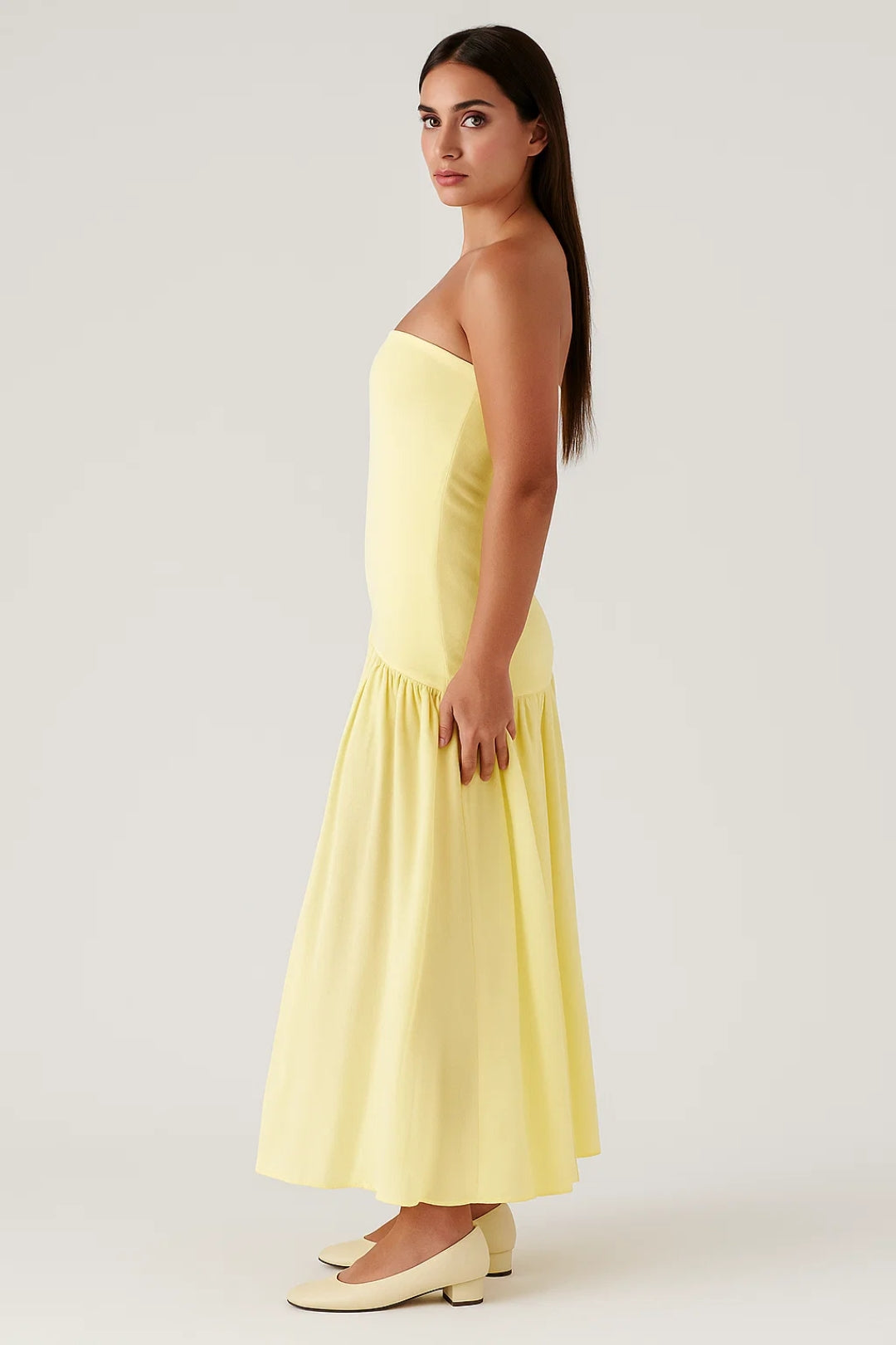 Strapless Maxi Jurk | Asymmetrisch Gerimpelde Rok | Lichtgewicht en Ademend