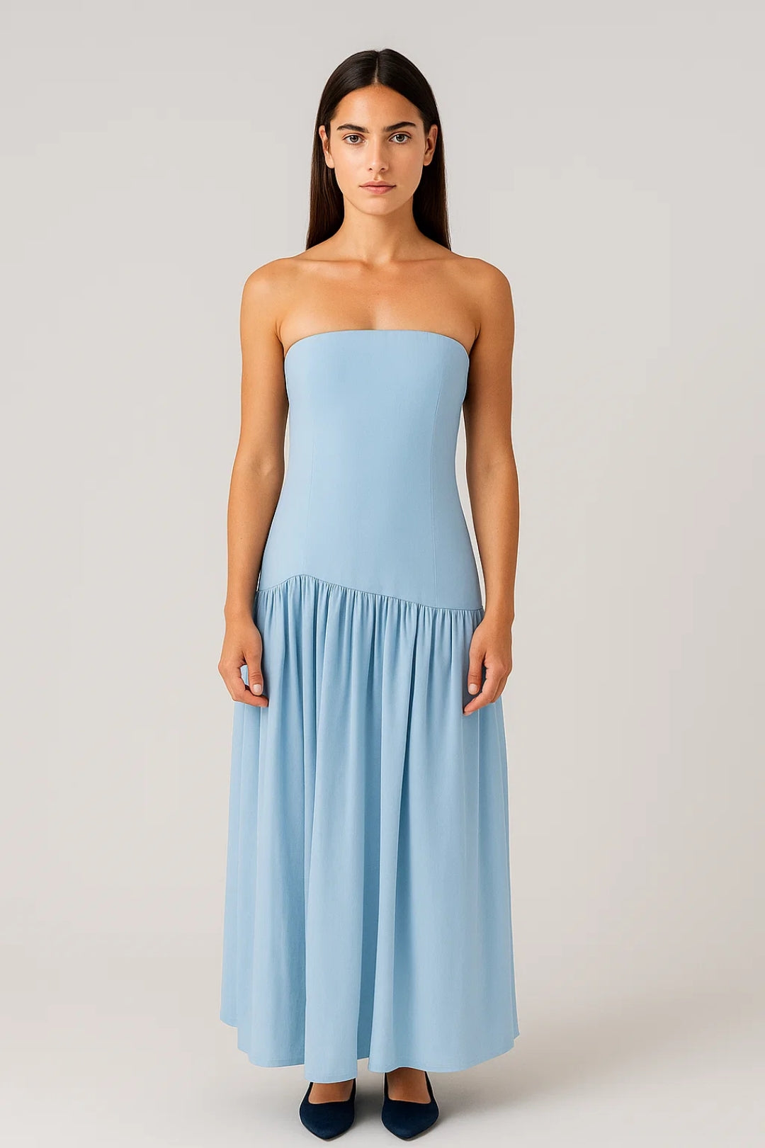 Strapless Maxi Jurk | Asymmetrisch Gerimpelde Rok | Lichtgewicht en Ademend