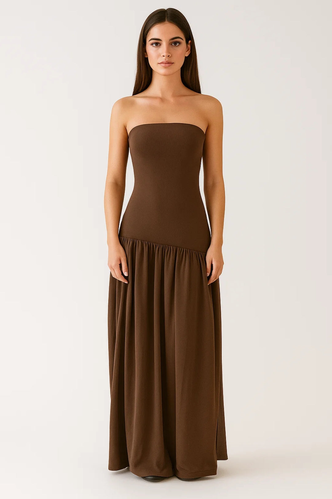 Strapless Maxi Jurk | Asymmetrisch Gerimpelde Rok | Lichtgewicht en Ademend