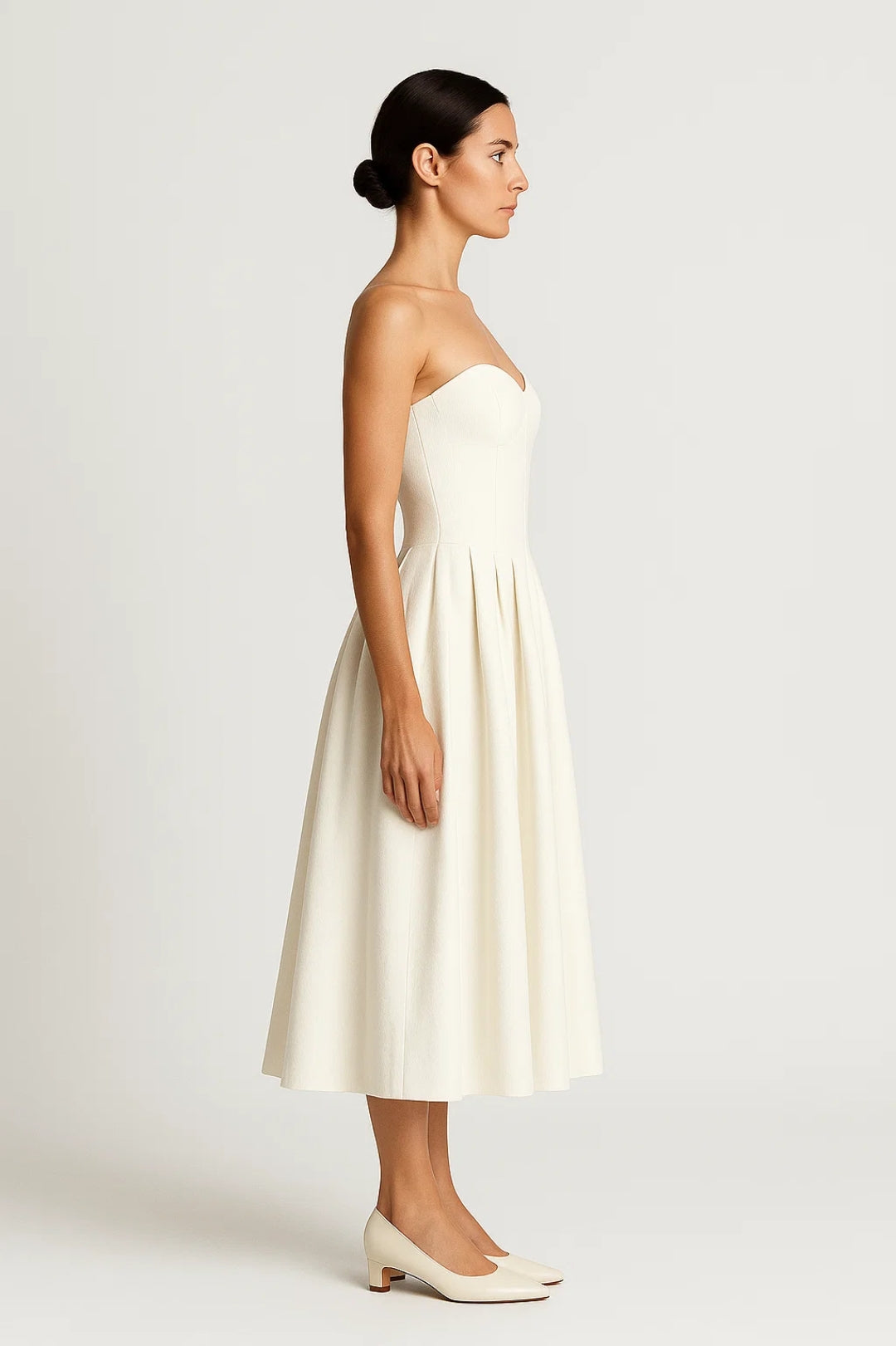 Strapless Midi Jurk | Geplooide A-Lijn Snit | Lichtgewicht en Ademend