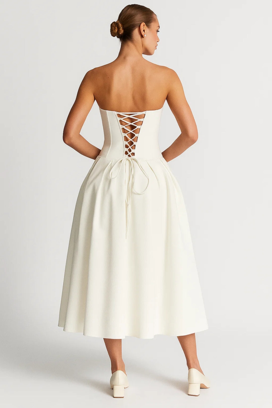 Strapless Midi Jurk | Geplooide A-Lijn Snit | Lichtgewicht en Ademend