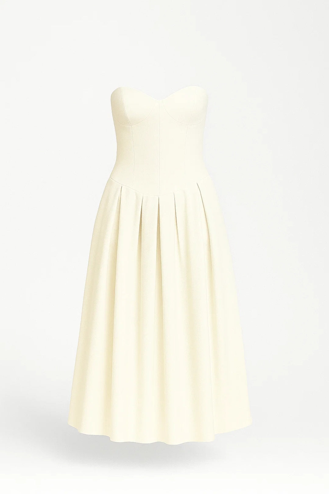 Strapless Midi Jurk | Geplooide A-Lijn Snit | Lichtgewicht en Ademend