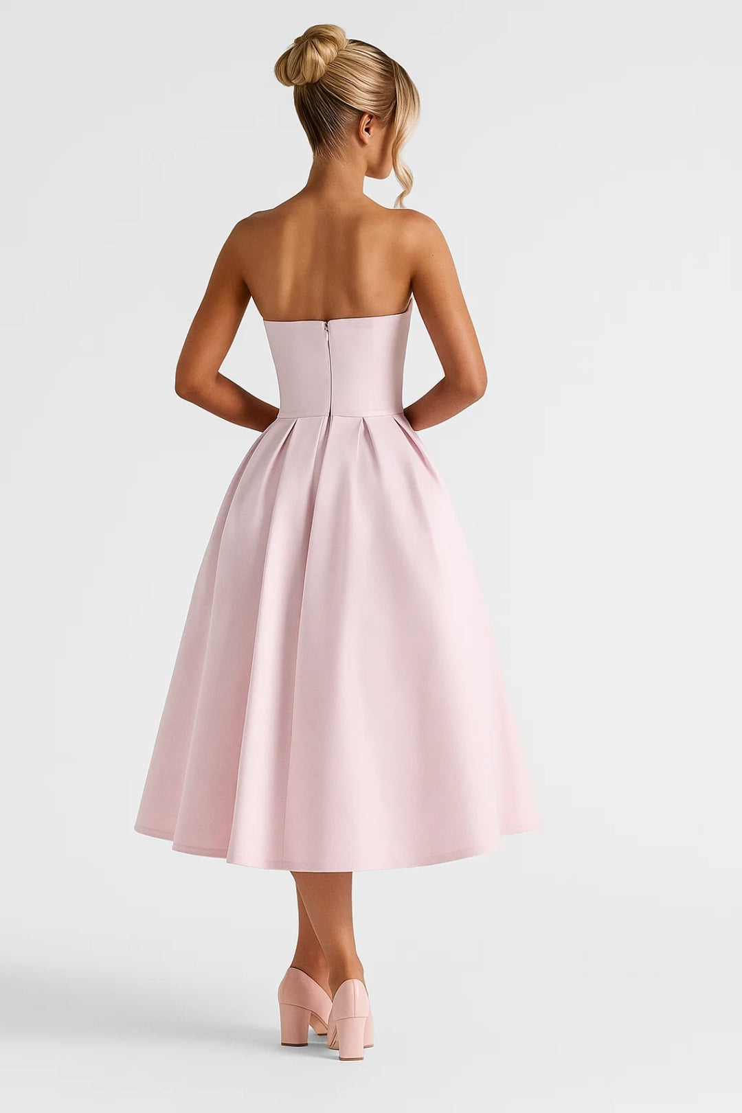 Strapless Midi Jurk | Geplooide Uitlopende Rok | Tijdloze Elegantie