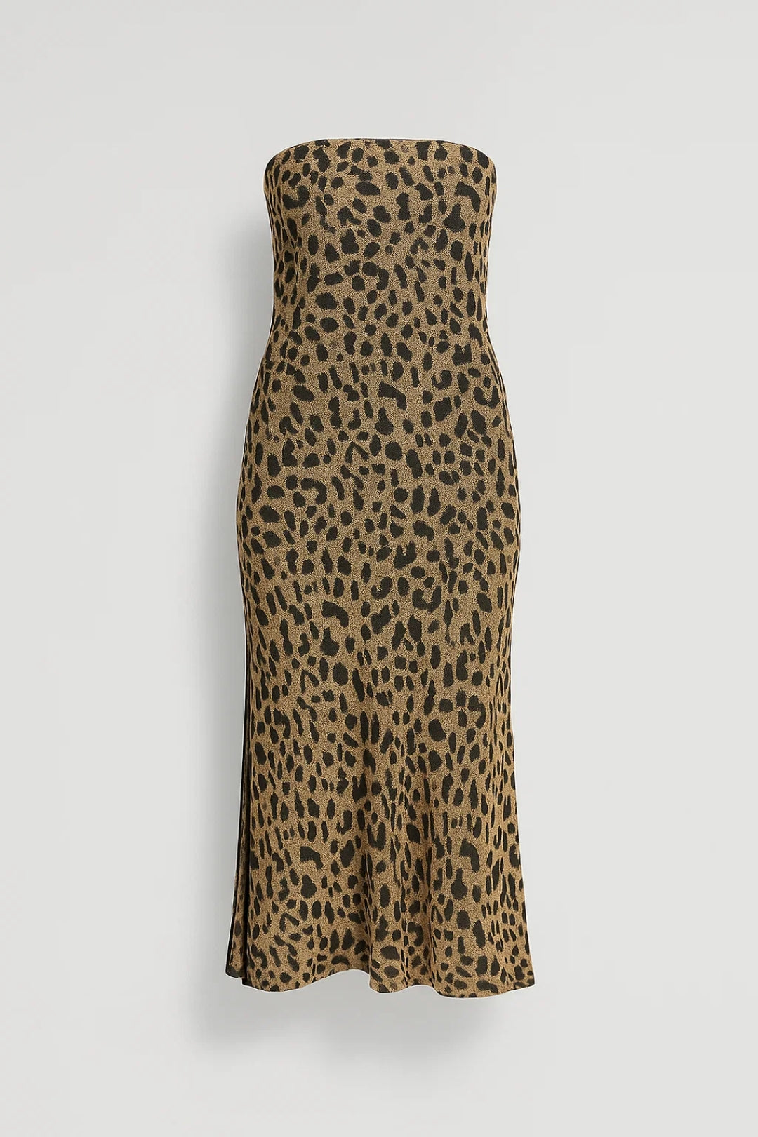 Strapless Midi Jurk | Getailleerd Model met Panterprint | Lichtgewicht en Ademend
