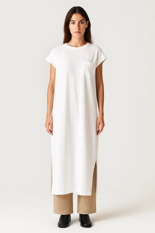 T-shirt Jurk Lang | Casual Pasvorm met Splitdetails | Lichtgewicht en Ademend