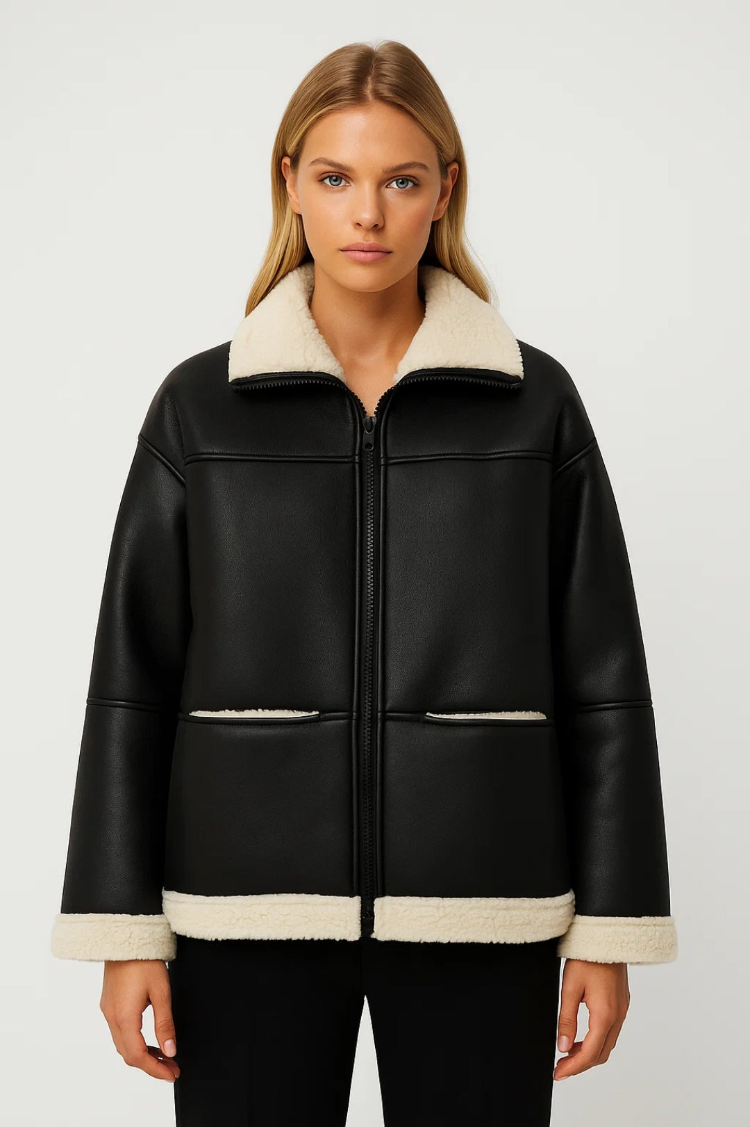 Teddy Bikerjack Dames | Rechte Snit met Rits | Warm en Trendy