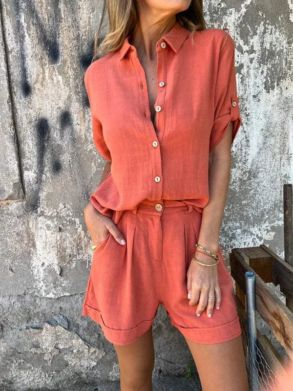 Tess - Casual Linnen Blouse Dames met Klassieke Kraag en Oprolbare Mouwen