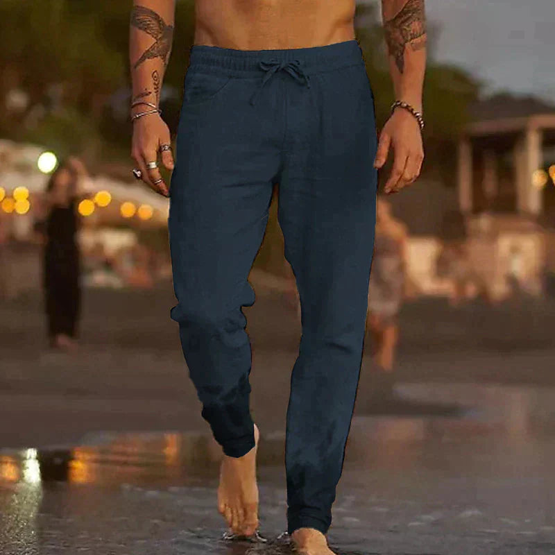Thijs - Casual Linnen Broek Heren met Elastische Taille en Smalle Pijp
