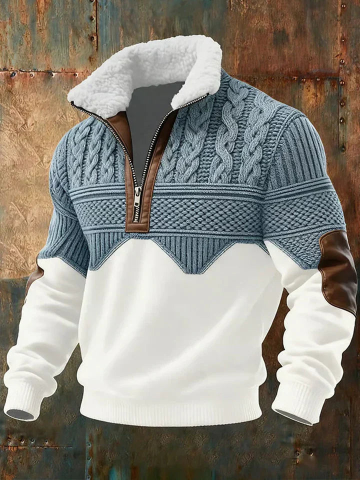 Thijs - Heren Trui Fleece Stijl met Kwart Rits en Grof Kabelmotief