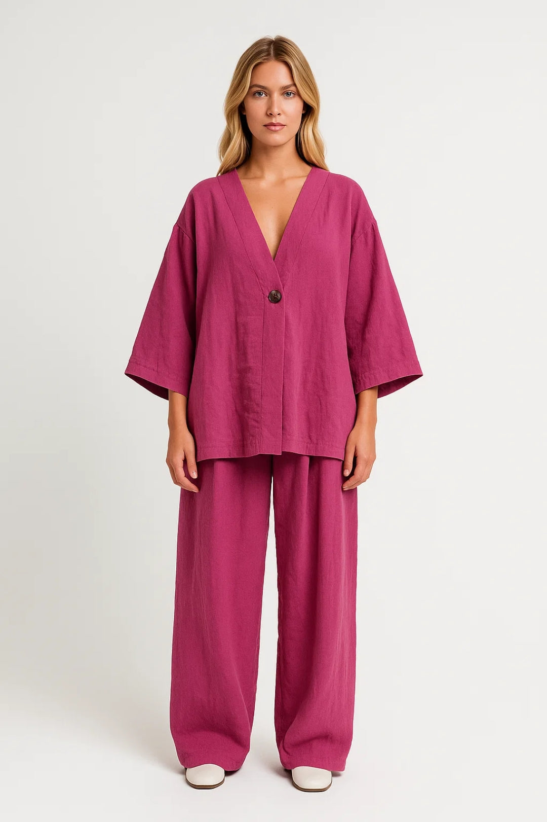 Tweedelige Dames Set | Oversized Look met V-Hals Top | Relaxte Pasvorm voor Elke Dag