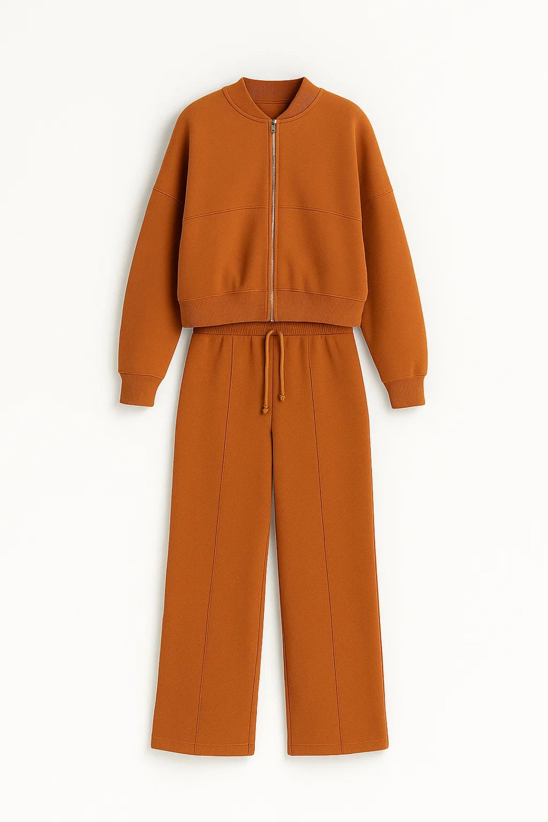 Tweedelige Damesset | Bomberjack met Rits en Wijde Broek | Casual Comfortstijl