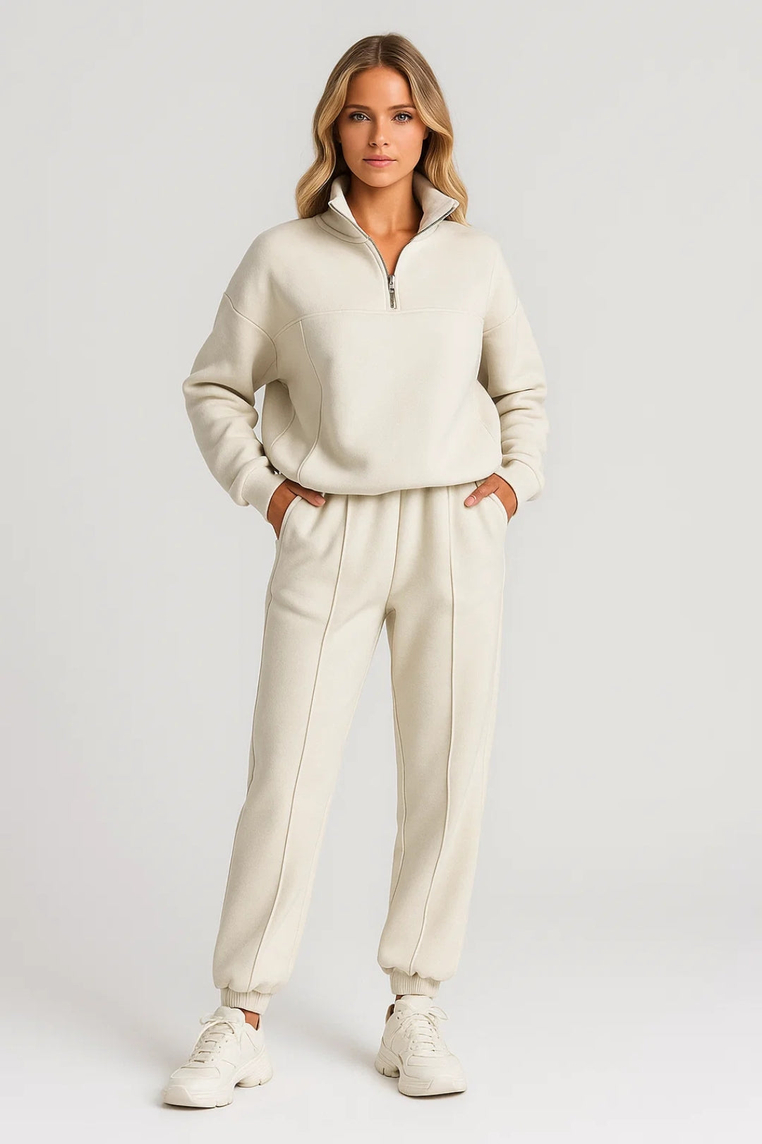 Tweedelige Lounge Set | Relaxed Fit met Half Zip Sweater | Comfortabel en Tijdloos