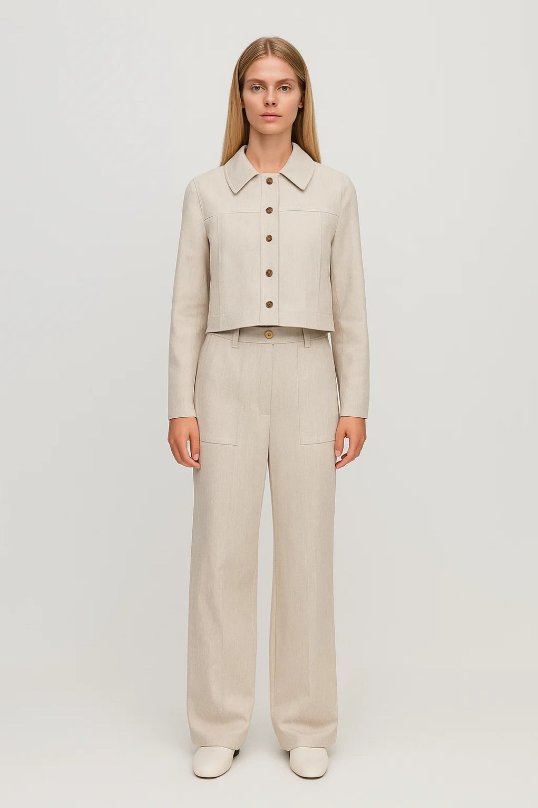 Tweedelige Set | Cropped Jasje en Rechte Broek | Natuurlijke Elegantie
