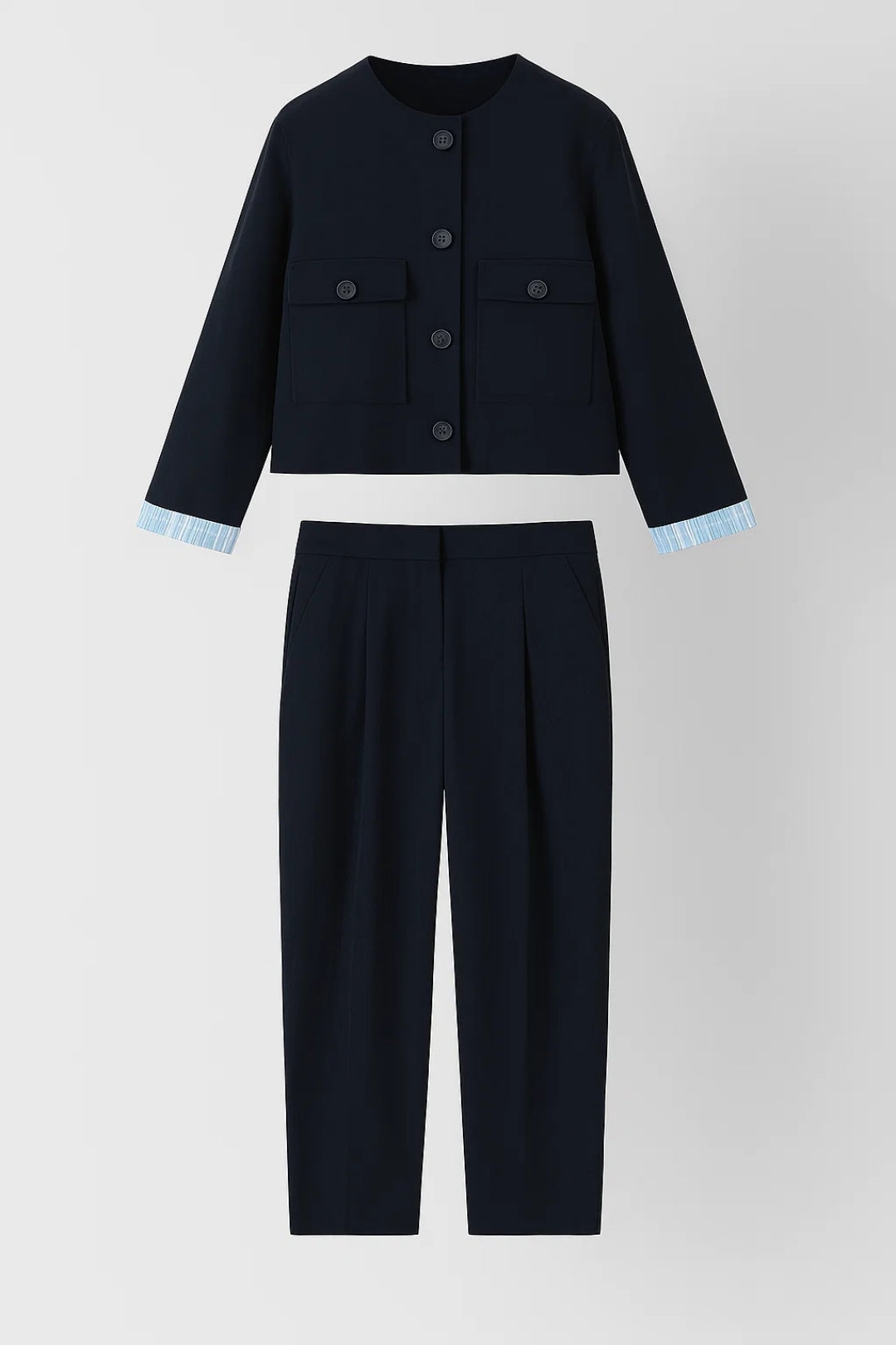 Tweedelige Set | Cropped Jasje met Zakken en Rechte Broek | Minimalistische Zakelijkheid