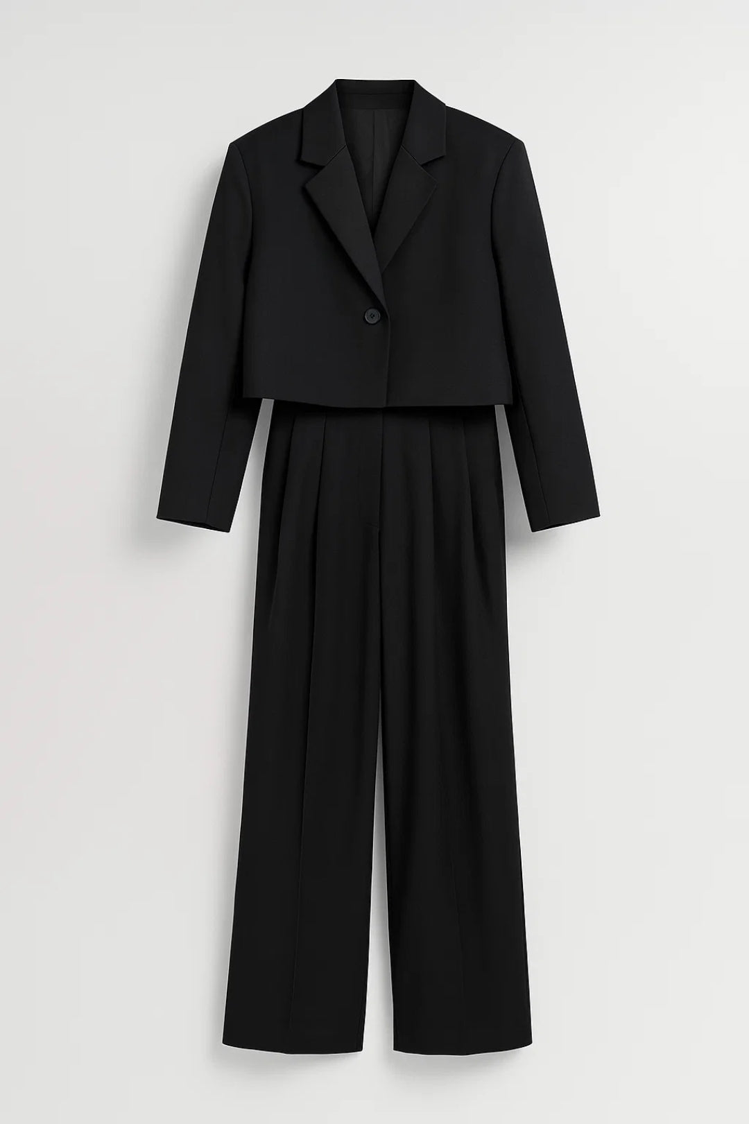 Tweedelige Set Dames | Cropped Blazer en Wijde Pantalon | Minimalistisch en Elegant