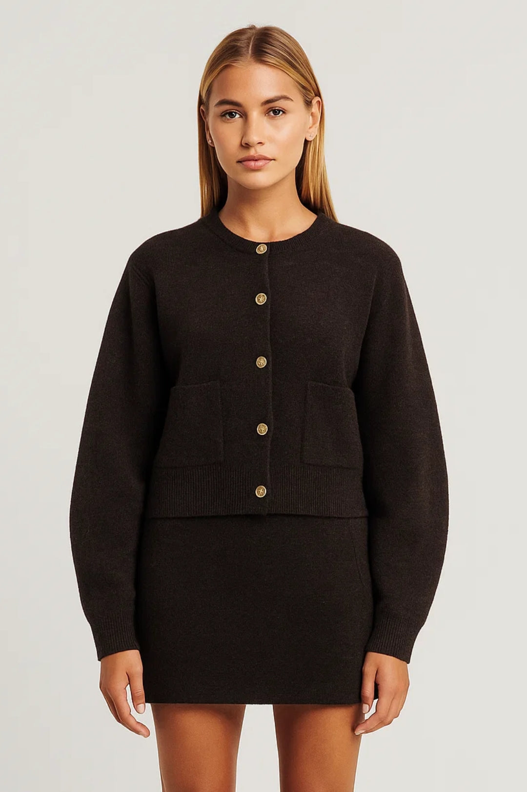 Tweedelige Set Dames | Gebreid Vest en Rok | Elegant en Comfortabel
