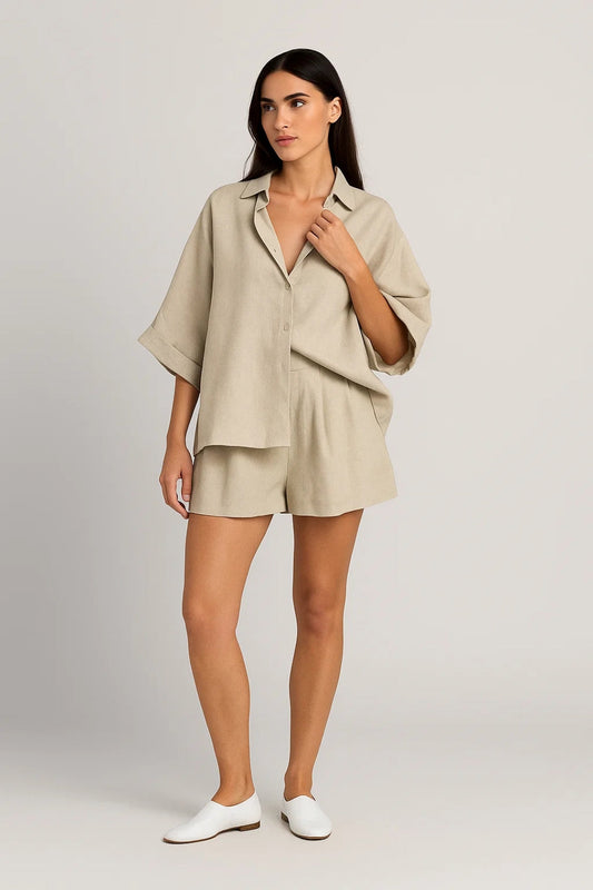 Tweedelige Set Dames | Losvallend Overhemd en Shorts | Luchtig en Casual