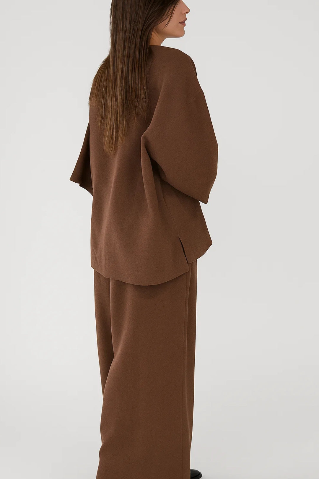 Tweedelige Set Dames | Oversized Top met V-Hals en Wijde Pantalon | Minimalistisch en Comfortabel
