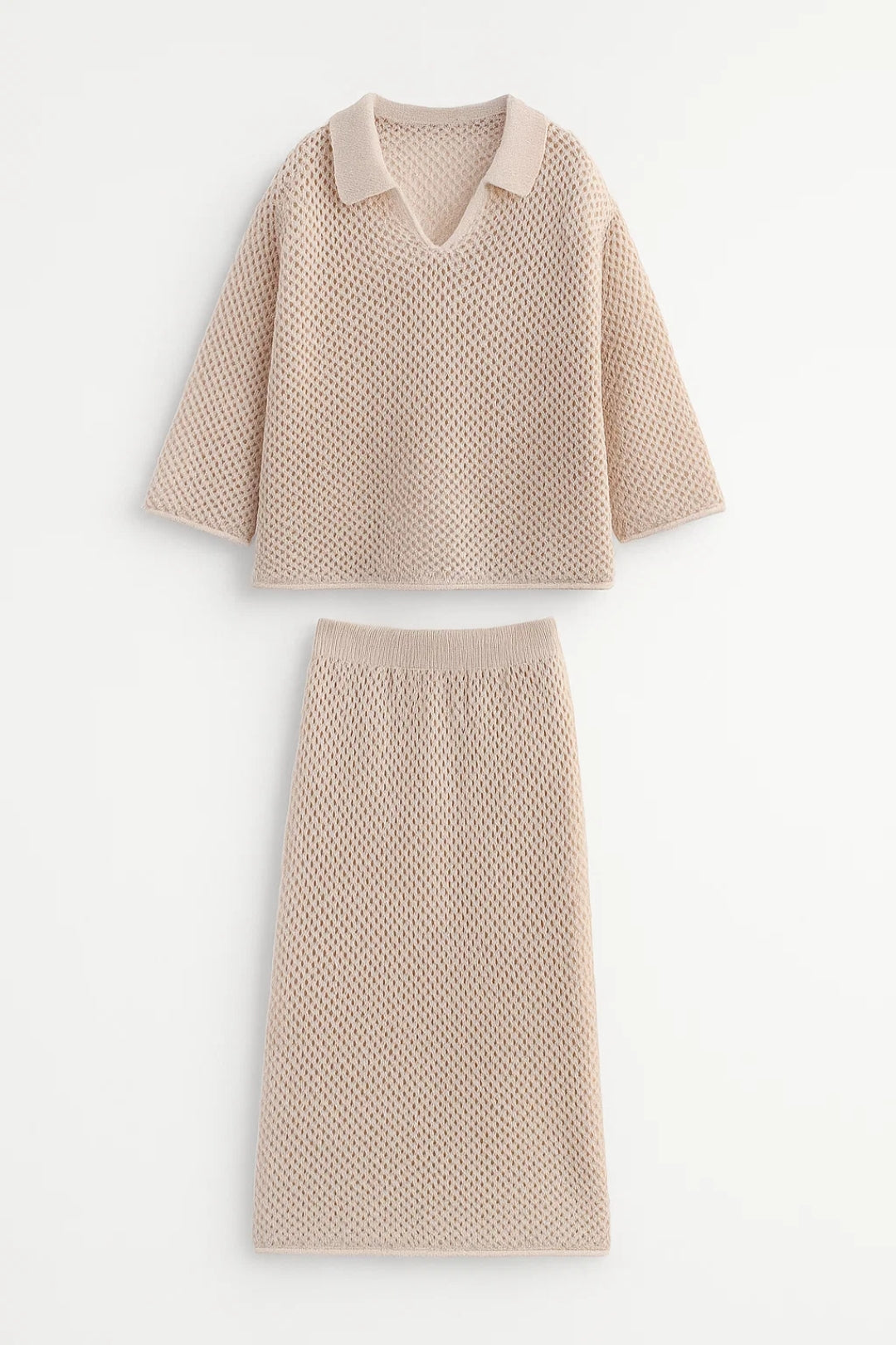 Tweedelige Set | Gehaakte Top met Kraag en Rok | Licht en Comfortabel