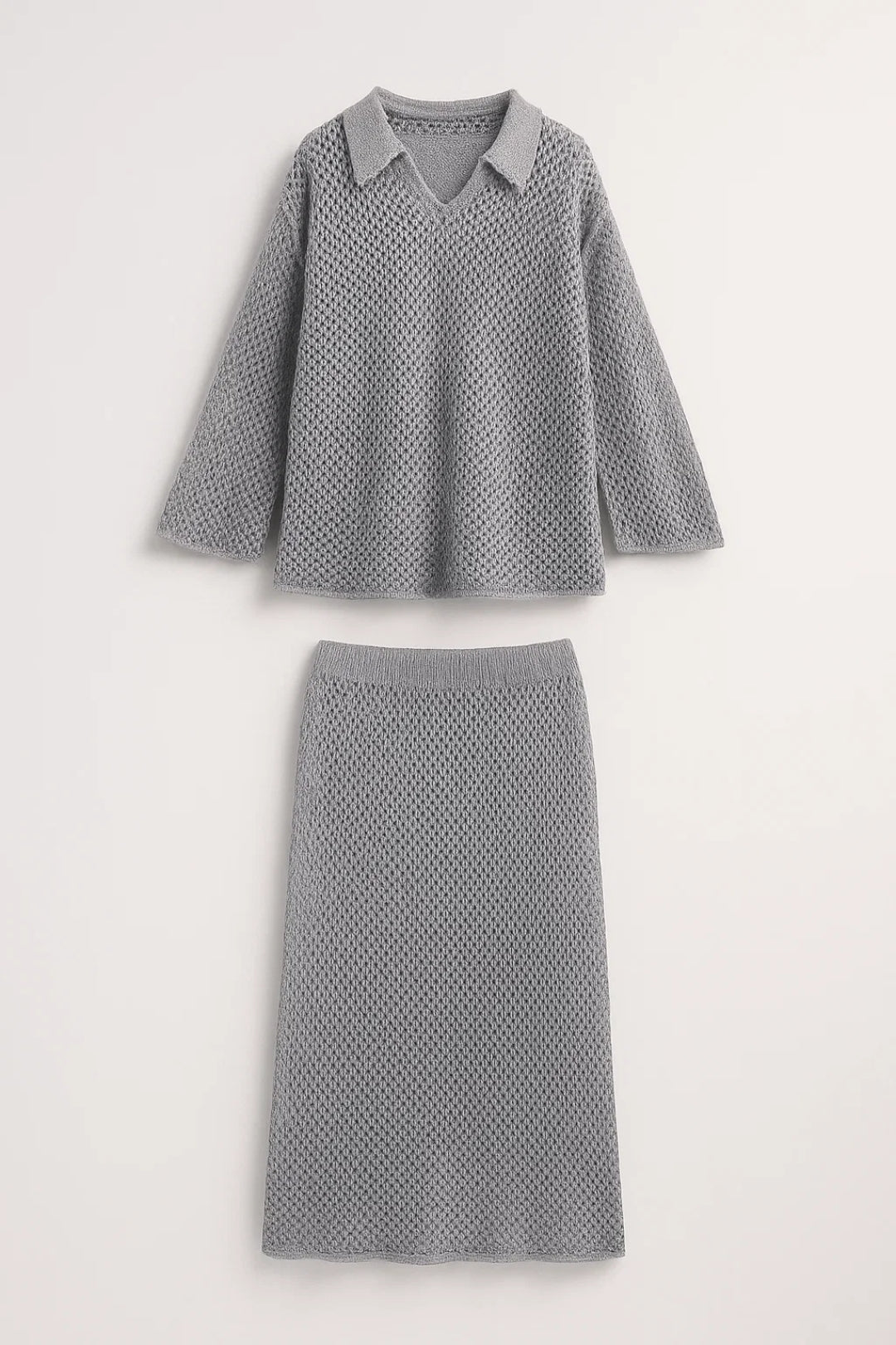 Tweedelige Set | Gehaakte Top met Kraag en Rok | Licht en Comfortabel